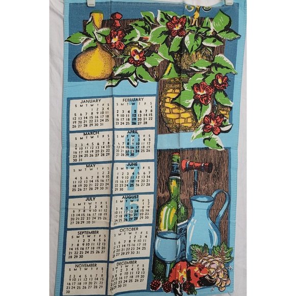 Vintage Calendar Dish Towel Lot Linen Printed Assorted Years Floral 25x15 Inches - Picture 10 of 16